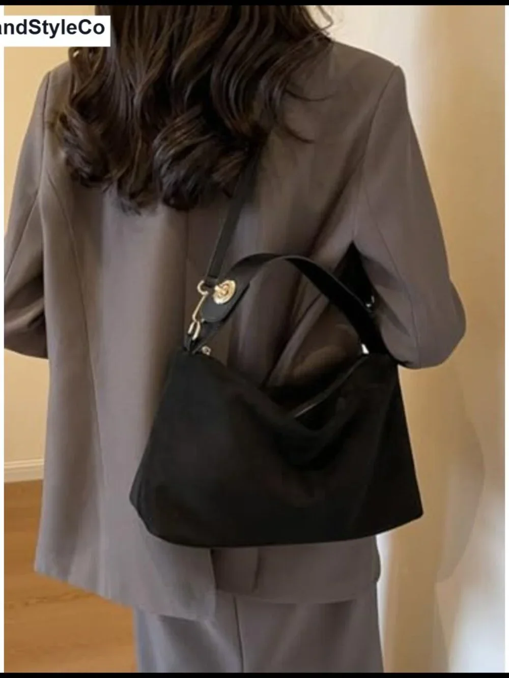 Slouchy Suede Hobo Shoulder Bag with Adjustable Strap - Vegan Crossbody